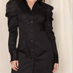 Fashion Nova Black Button-Up Dress/ Top Size Large Ruffle Shoulders
